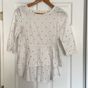 Three-quarter length sleeve, high low flutter top